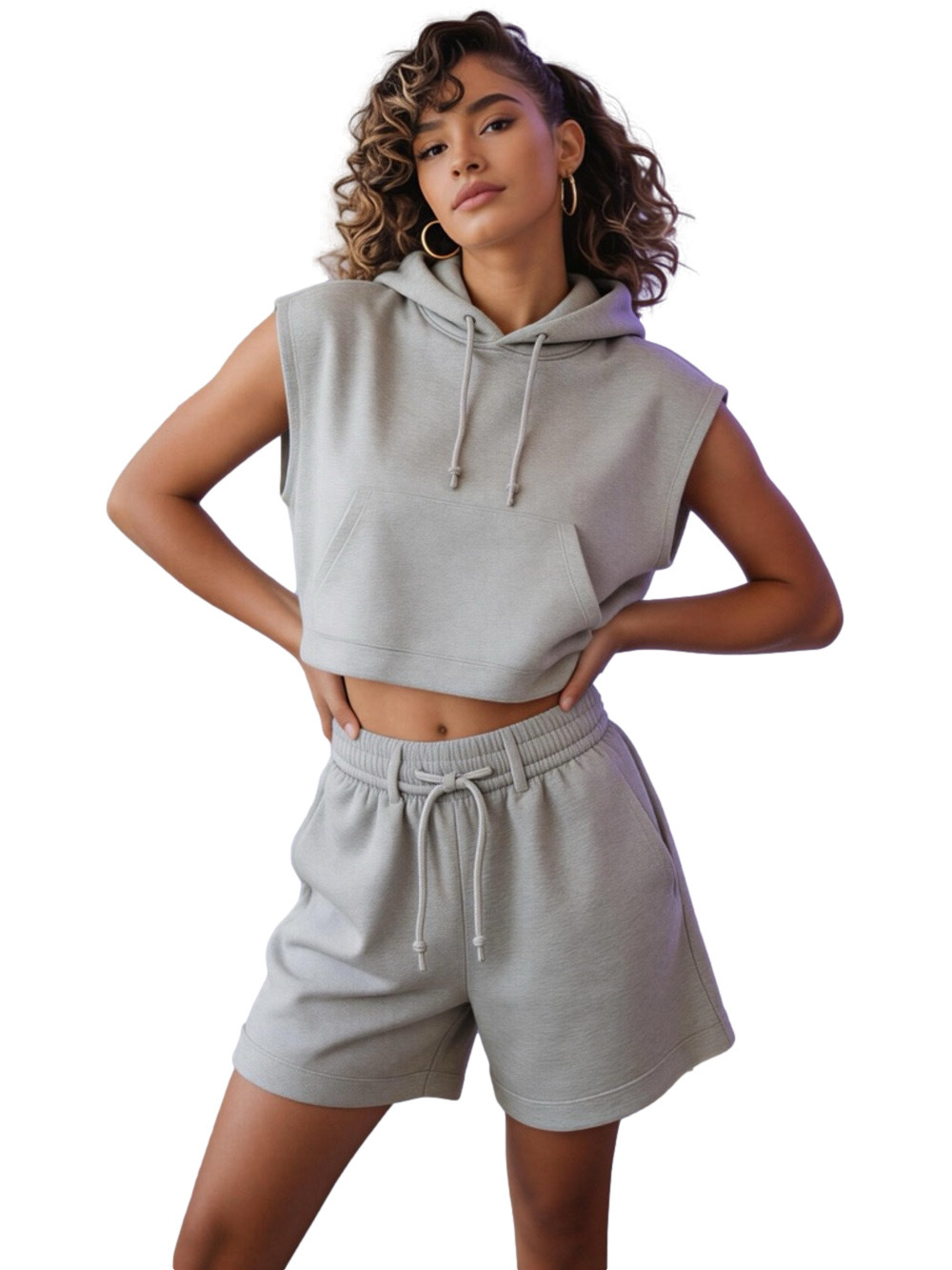 Zara Women's Sage Sleeveless Hoodie and Shorts Set Size S